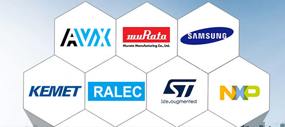 代理經銷品牌完整，村田（MuRata）、三星（SAMSUNG）、基美（KEMET）、臺灣友順（UTC）、長電、LRC、NXP 、 TI、ON等等超過30余品牌。